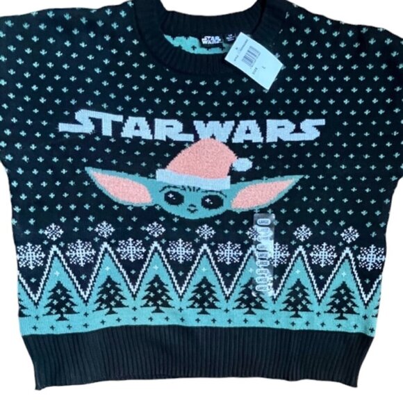 STAR WARS Men's Mandalorian Baby Yoda Santa Knit Ugly Christmas Sweater Large - Picture 4 of 16